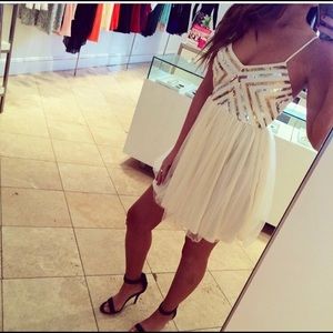 Ivory Gold Silver sequin chevron dress large 10 12